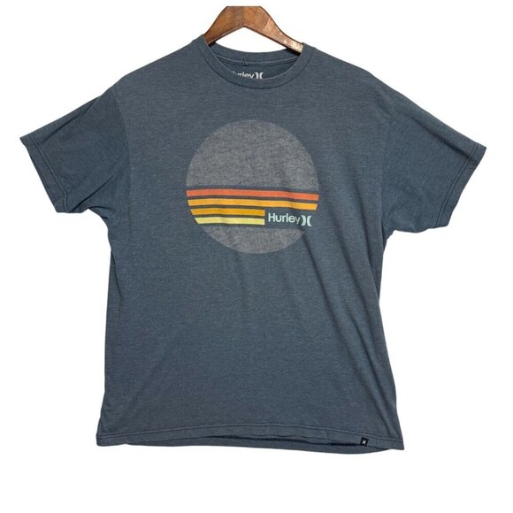 Hurley Mens Blue Gray Graphic T Shirt Sunset Logo Short Sleeve Beachy Size L - Picture 8 of 8